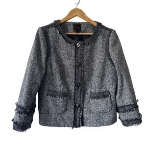 Vtg The Limited Blazer Womens Large Black Tweed‎ Fringe Business Old Money Twee